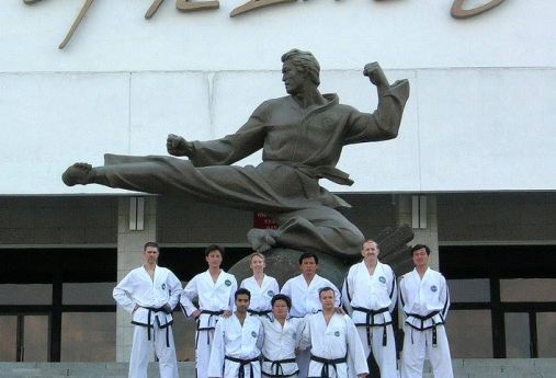 Brown's Taekwon-Do students in front of the Taekwon-Do Palace